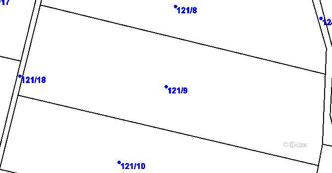 Parcela st. 121/9 v KÚ Kotouň, Katastrální mapa