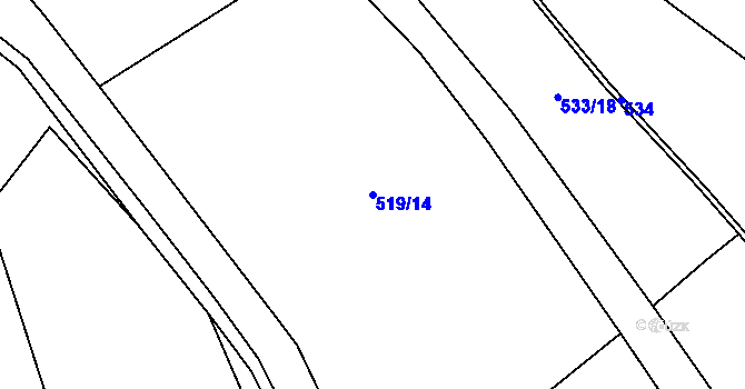 Parcela st. 519/14 v KÚ Kotouň, Katastrální mapa