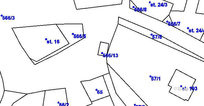 Parcela st. 566/13 v KÚ Kotouň, Katastrální mapa