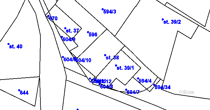 Parcela st. 38 v KÚ Nová Ves u Horažďovic, Katastrální mapa