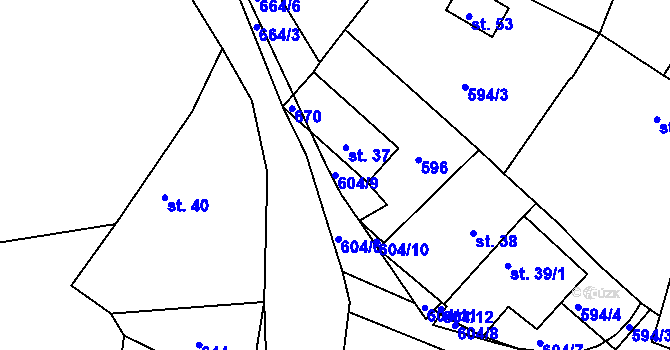 Parcela st. 604/9 v KÚ Nová Ves u Horažďovic, Katastrální mapa