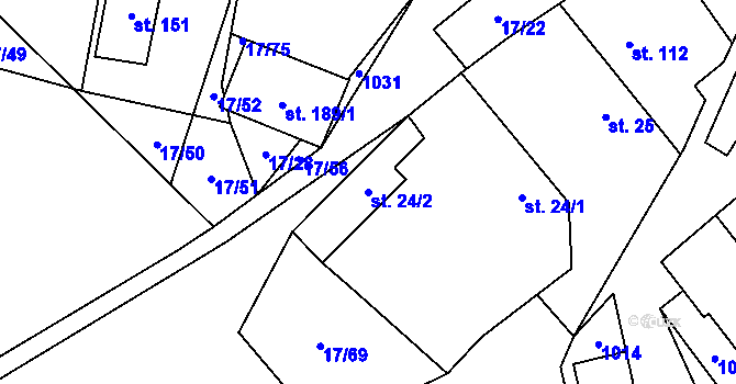 Parcela st. 24/2 v KÚ Oselce, Katastrální mapa