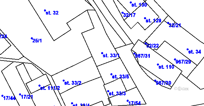 Parcela st. 33/1 v KÚ Oselce, Katastrální mapa