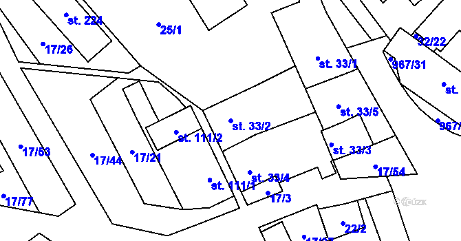 Parcela st. 33/2 v KÚ Oselce, Katastrální mapa