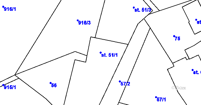 Parcela st. 51/1 v KÚ Oselce, Katastrální mapa