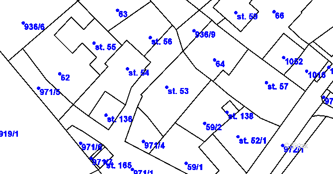 Parcela st. 53 v KÚ Oselce, Katastrální mapa