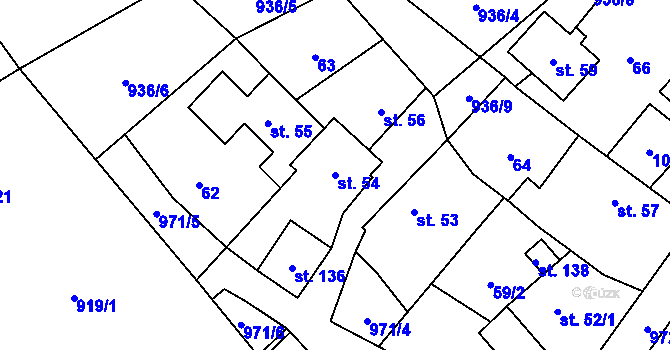 Parcela st. 54 v KÚ Oselce, Katastrální mapa