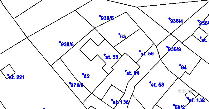 Parcela st. 55 v KÚ Oselce, Katastrální mapa