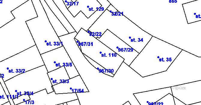 Parcela st. 110 v KÚ Oselce, Katastrální mapa