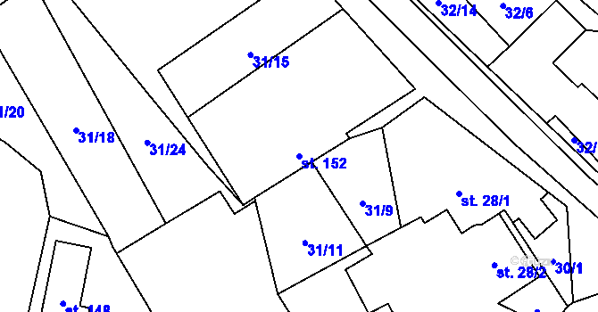 Parcela st. 152 v KÚ Oselce, Katastrální mapa