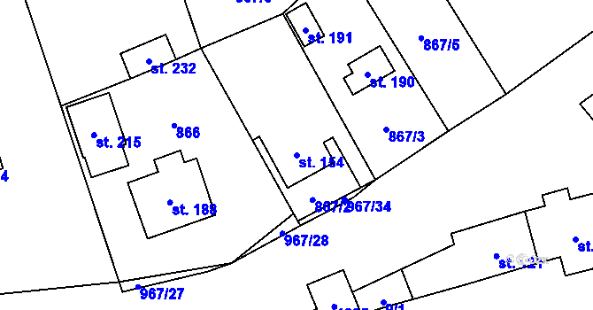 Parcela st. 154 v KÚ Oselce, Katastrální mapa