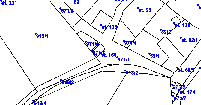 Parcela st. 165 v KÚ Oselce, Katastrální mapa