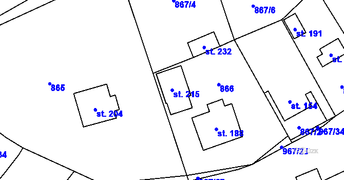 Parcela st. 215 v KÚ Oselce, Katastrální mapa