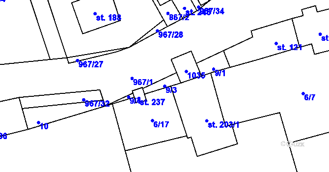 Parcela st. 9/3 v KÚ Oselce, Katastrální mapa