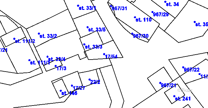 Parcela st. 17/54 v KÚ Oselce, Katastrální mapa