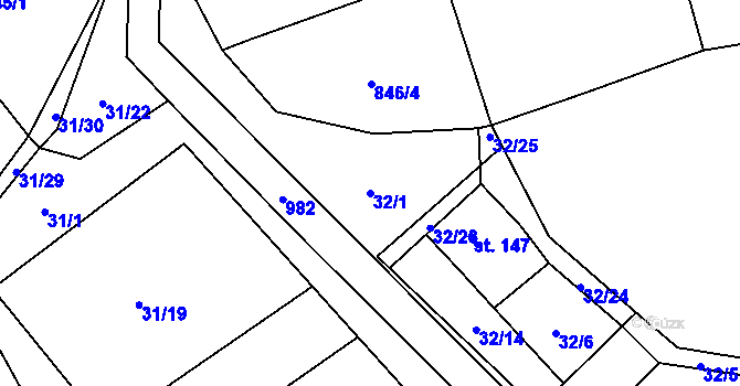 Parcela st. 32/1 v KÚ Oselce, Katastrální mapa
