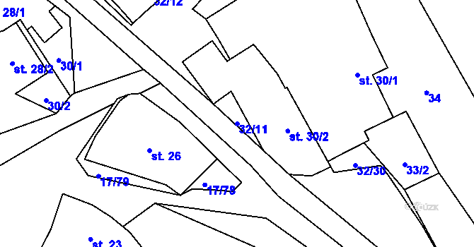 Parcela st. 32/11 v KÚ Oselce, Katastrální mapa