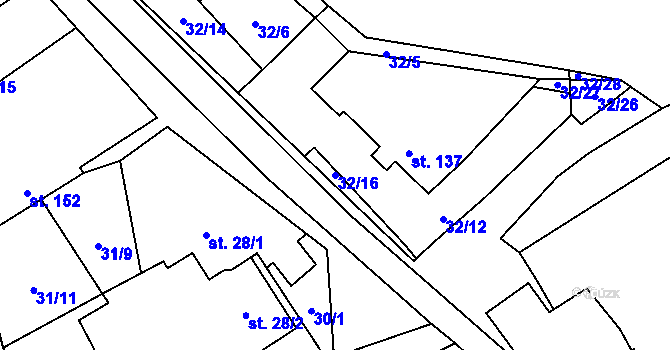 Parcela st. 32/16 v KÚ Oselce, Katastrální mapa