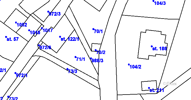 Parcela st. 70/2 v KÚ Oselce, Katastrální mapa