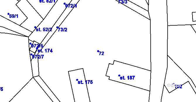 Parcela st. 72 v KÚ Oselce, Katastrální mapa