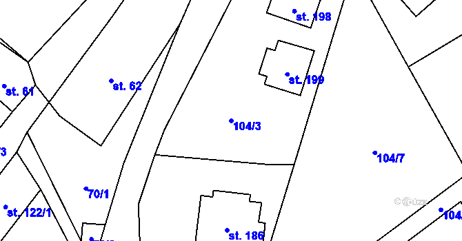 Parcela st. 104/3 v KÚ Oselce, Katastrální mapa