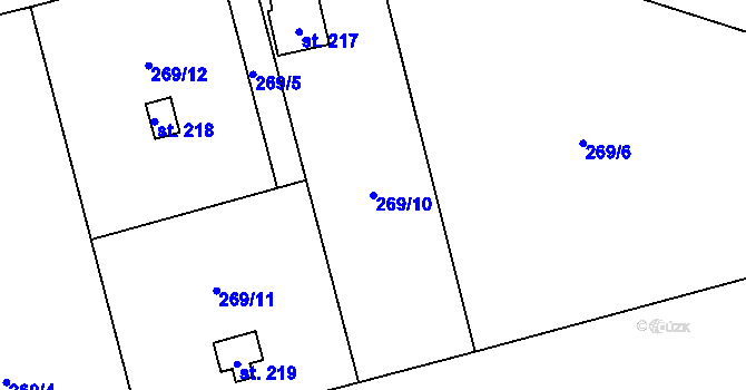 Parcela st. 269/10 v KÚ Oselce, Katastrální mapa