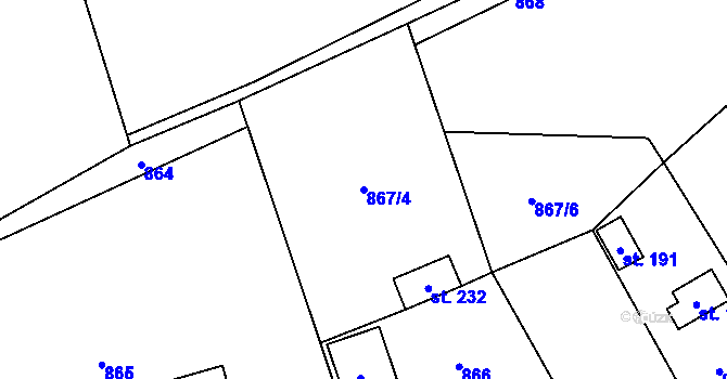 Parcela st. 867/4 v KÚ Oselce, Katastrální mapa