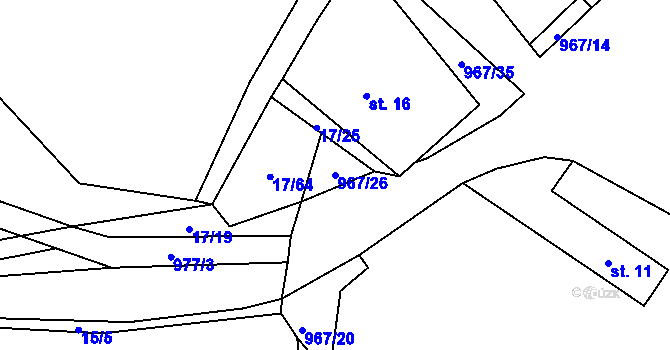 Parcela st. 967/26 v KÚ Oselce, Katastrální mapa