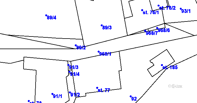 Parcela st. 968/1 v KÚ Oselce, Katastrální mapa