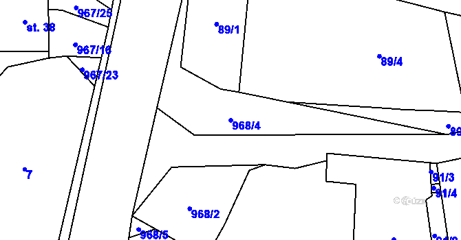 Parcela st. 968/4 v KÚ Oselce, Katastrální mapa