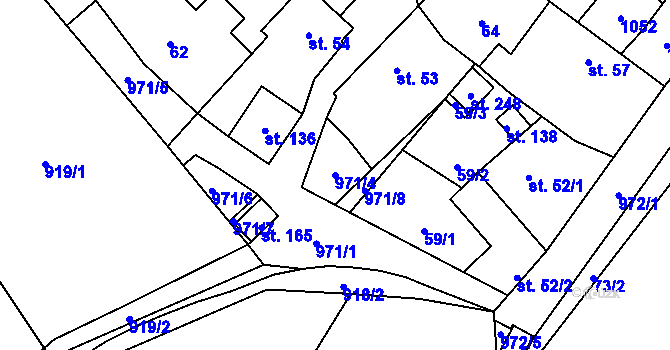Parcela st. 971/4 v KÚ Oselce, Katastrální mapa