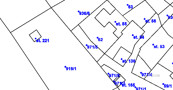 Parcela st. 971/5 v KÚ Oselce, Katastrální mapa