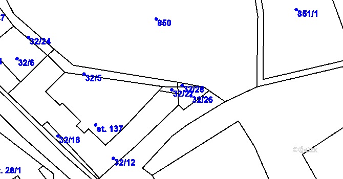 Parcela st. 32/27 v KÚ Oselce, Katastrální mapa