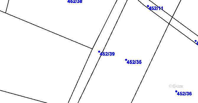 Parcela st. 452/39 v KÚ Oselce, Katastrální mapa