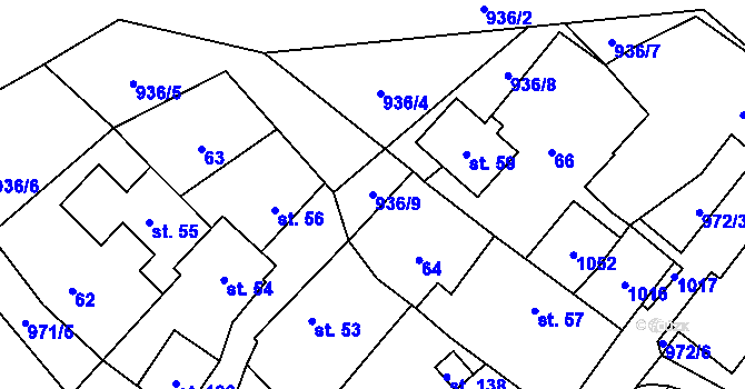 Parcela st. 936/9 v KÚ Oselce, Katastrální mapa