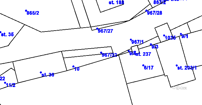 Parcela st. 967/32 v KÚ Oselce, Katastrální mapa