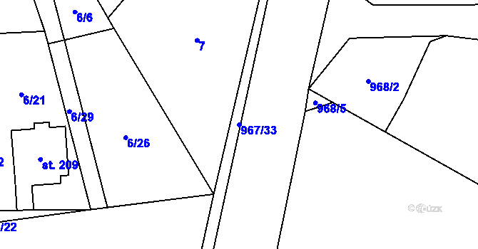Parcela st. 967/33 v KÚ Oselce, Katastrální mapa