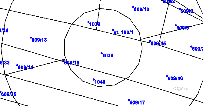 Parcela st. 1039 v KÚ Oselce, Katastrální mapa