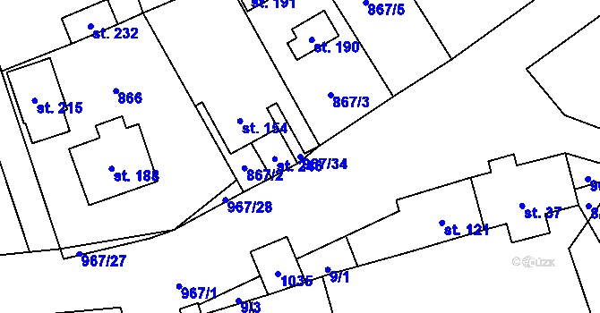 Parcela st. 967/34 v KÚ Oselce, Katastrální mapa