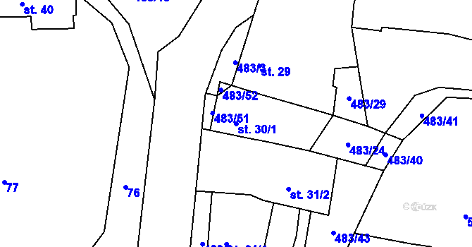 Parcela st. 30/1 v KÚ Osice, Katastrální mapa