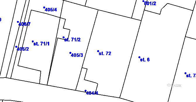 Parcela st. 72 v KÚ Osice, Katastrální mapa