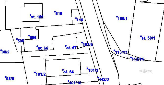 Parcela st. 101/6 v KÚ Osice, Katastrální mapa