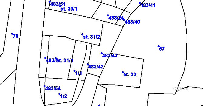 Parcela st. 483/43 v KÚ Osice, Katastrální mapa