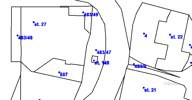 Parcela st. 483/47 v KÚ Osice, Katastrální mapa