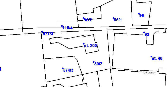 Parcela st. 200 v KÚ Osice, Katastrální mapa