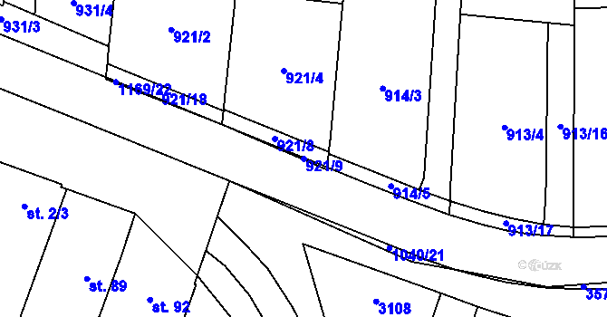 Parcela st. 921/9 v KÚ Osíčko, Katastrální mapa