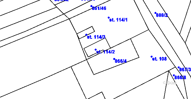 Parcela st. 114/2 v KÚ Příkazy u Osíčka, Katastrální mapa