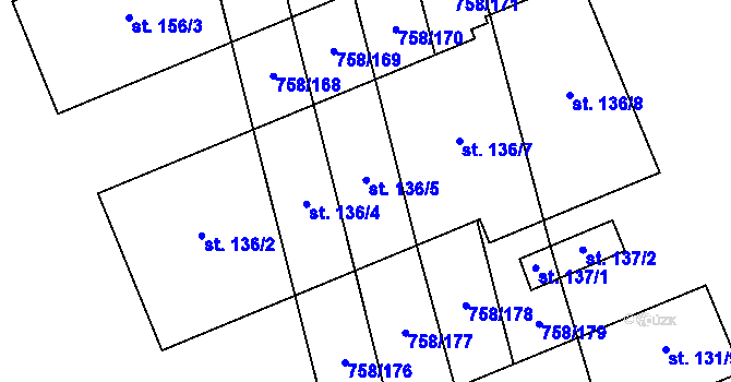 Parcela st. 136/5 v KÚ Příkazy u Osíčka, Katastrální mapa