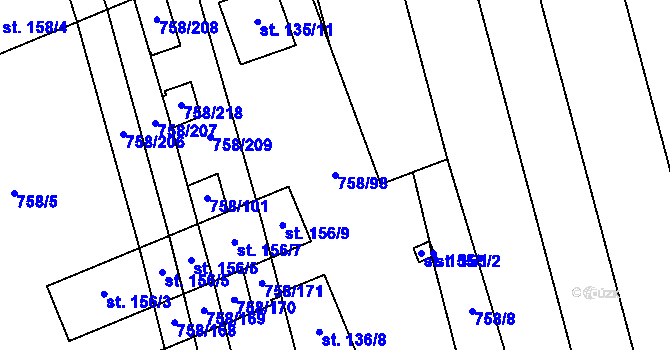 Parcela st. 758/98 v KÚ Příkazy u Osíčka, Katastrální mapa