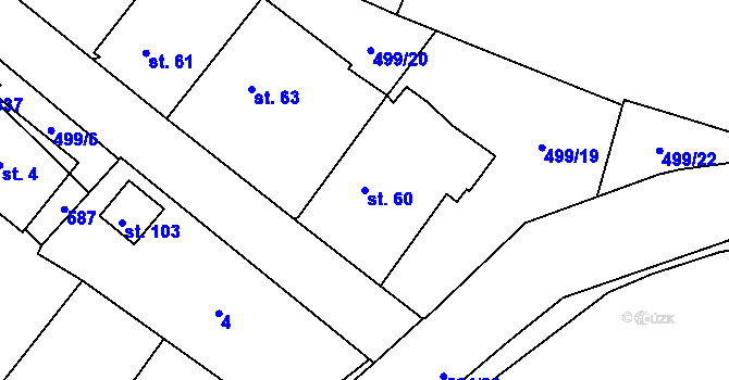Parcela st. 60 v KÚ Osičky, Katastrální mapa